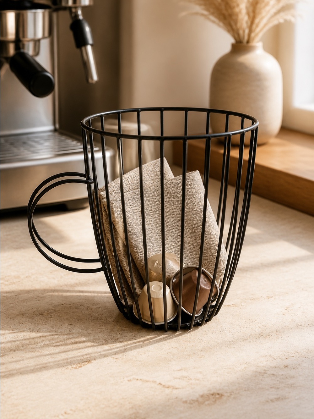 Black Wire Coffee Pod & Towel Caddy by